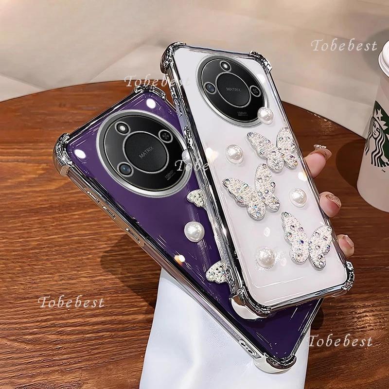 3D Pearl Butterfly Shockproof Plating Silicone Case for Huawei Honor X70i X60 X60i X50 X50i X40 X40i X30i Pro X9A X9B X8B X8C