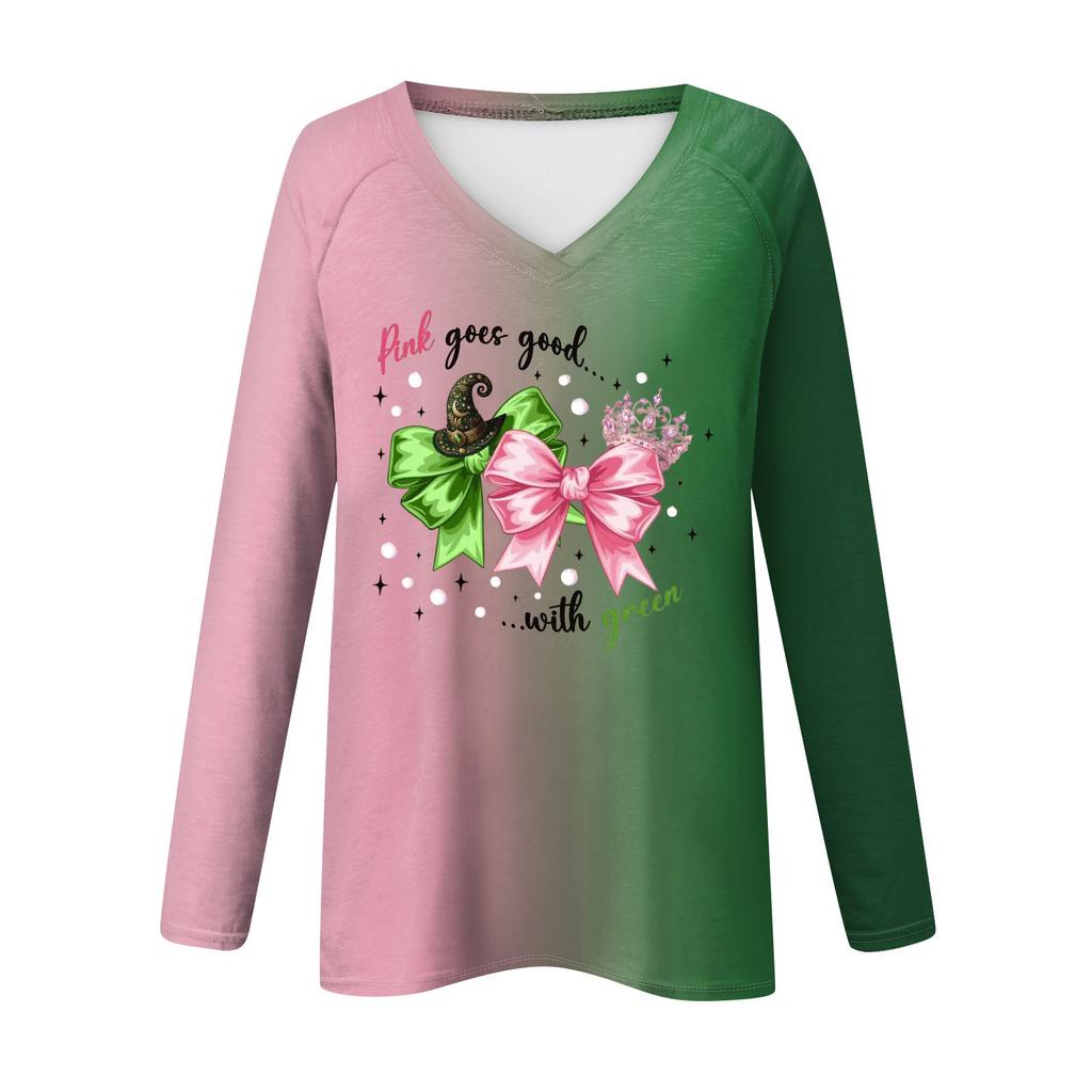 Women's Long Sleeve Plunger Sleeve  Witch Printed Casual Top T-Shirt