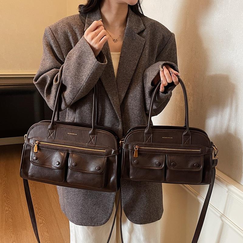 

European and American retro commuter briefcase 2025 new fashion portable tote bag women s high-end shoulder messenger bag Small кофейный