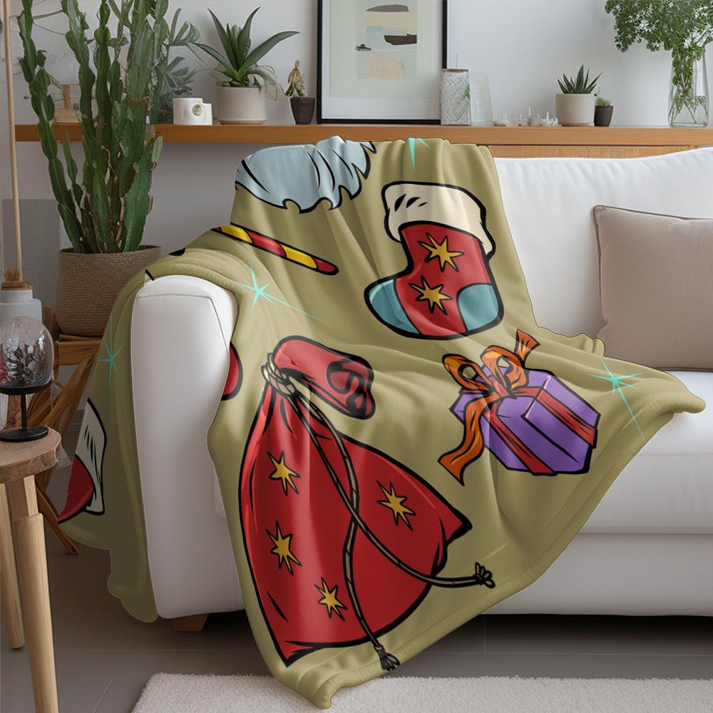 Fluffy Throw Blanket Cozy Sherpa Fleece Winter Warm Soft Decorative Home Bedding Gift Holiday Christmas Santa Claus Pattern