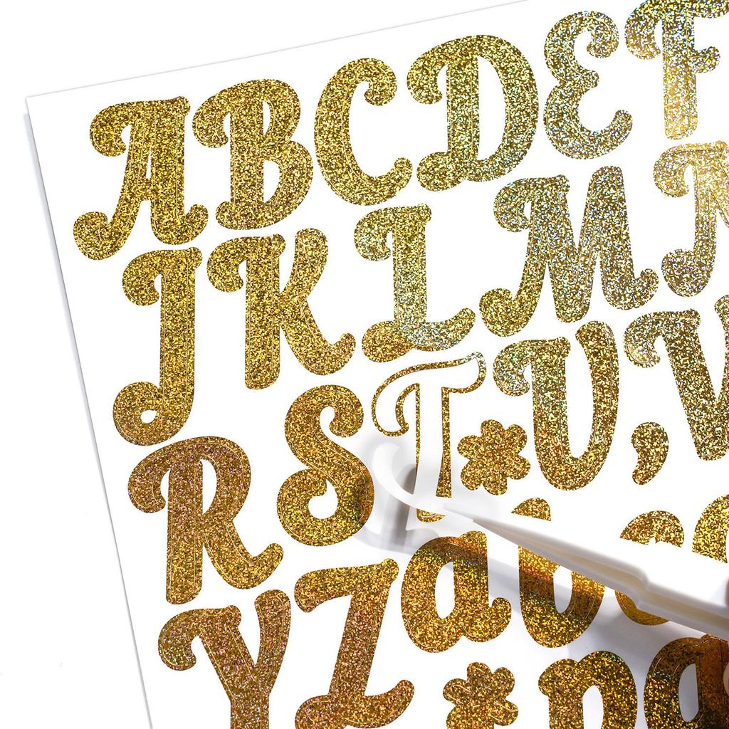 1Set/6pcs Handwritten Alphabet Sticker Sands Silver Sands Shiny Stout Waterproof Gift Greeting Card DIY Alphanumeric Sticker