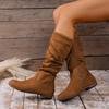 Women's Plus Size Mid-Calf Combat Boots with Side Zip and Slouchy Pleated Detail – Autumn Winter New Arrival Genuine Leather Ankle Boots