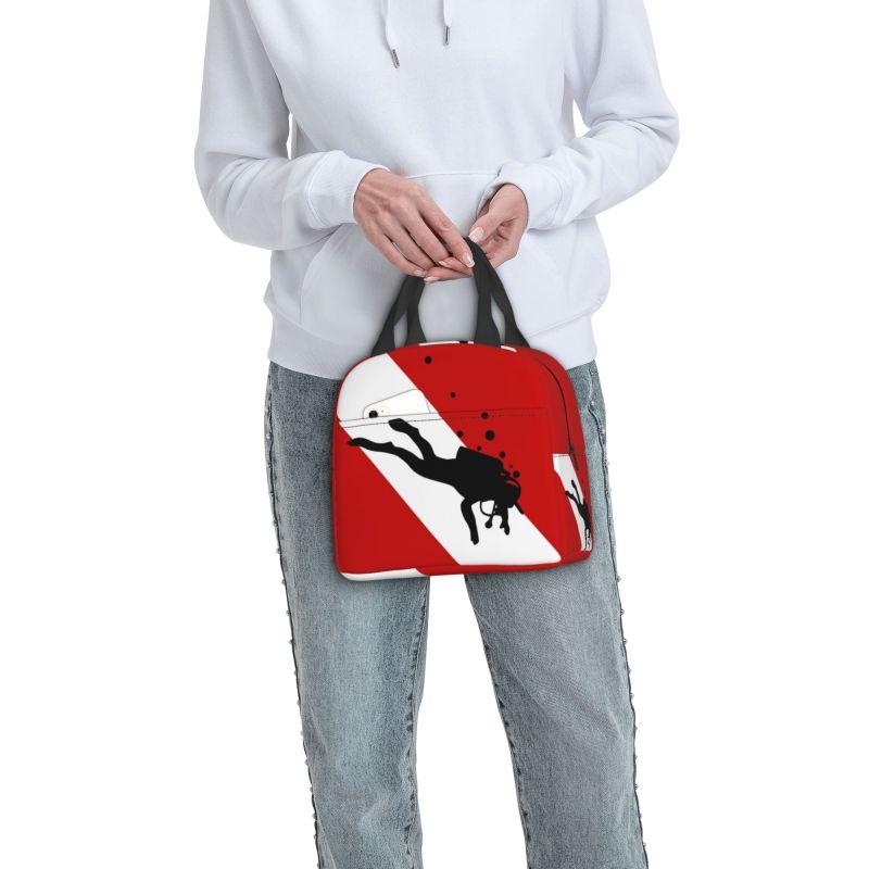 Scuba Dive Flag Bubble Red White Portable Lunch Box for Diving Thermal Cooler Food Insulated Lunch Bag School Children Student