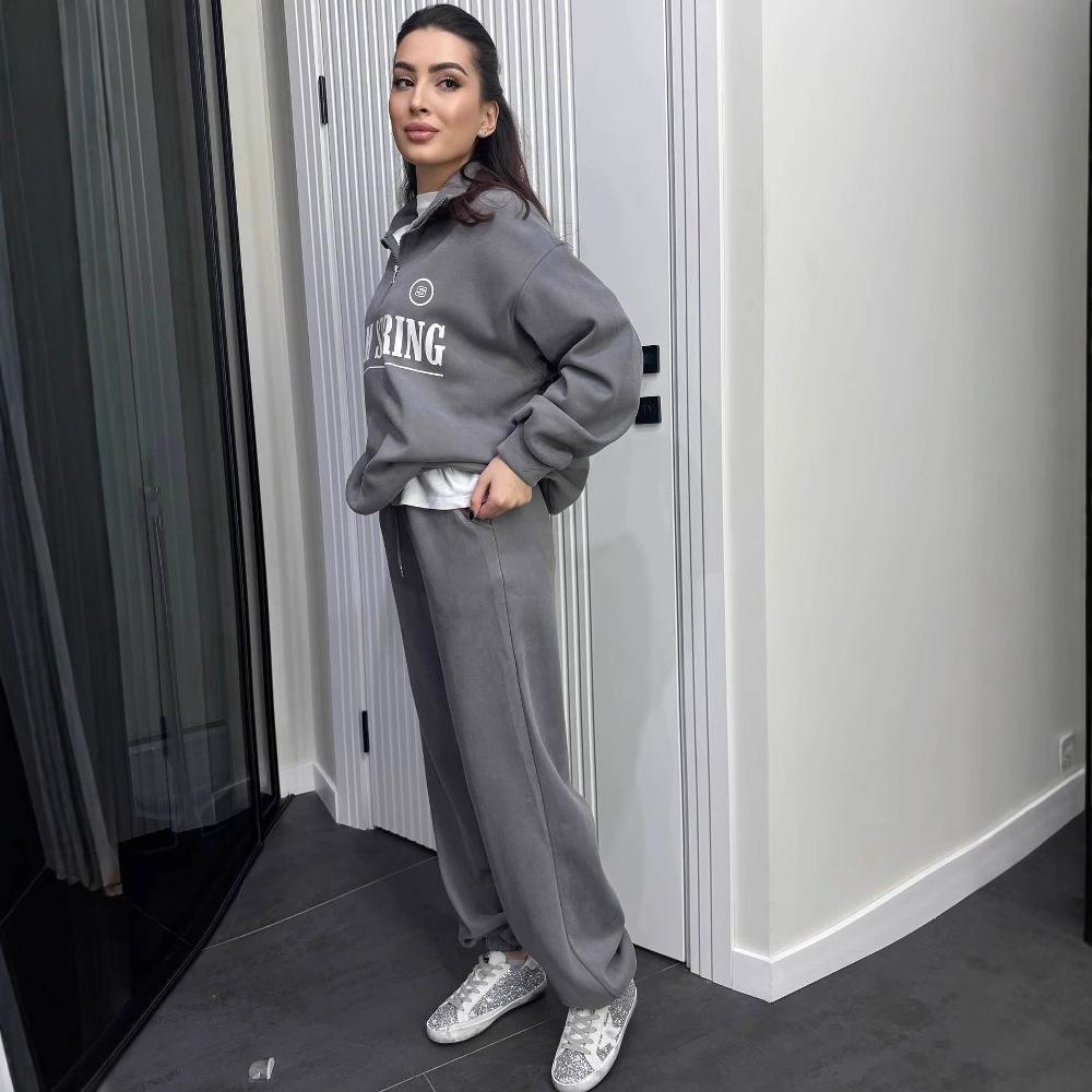 2024 Autumn Women's Fashion Print Casual Loose Sports Pants Two-Piece Set