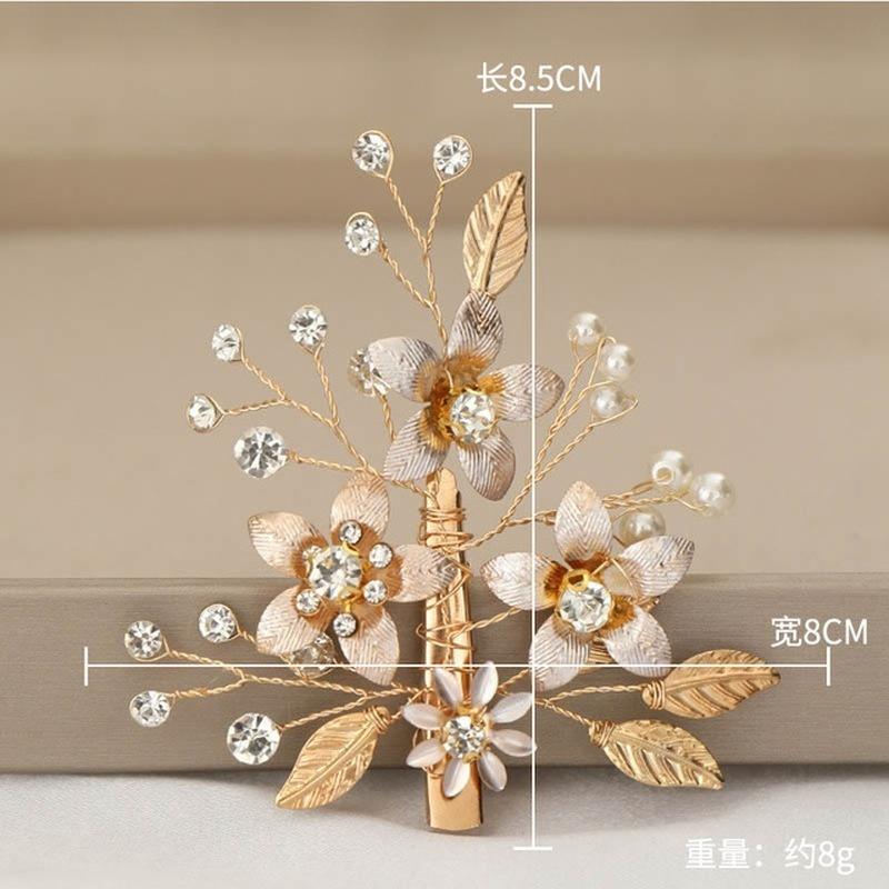 Gold Flowers Bridal Bride Wedding Hair Jewelry Accessories Retro Handmade Simulation Pearl Hairclip