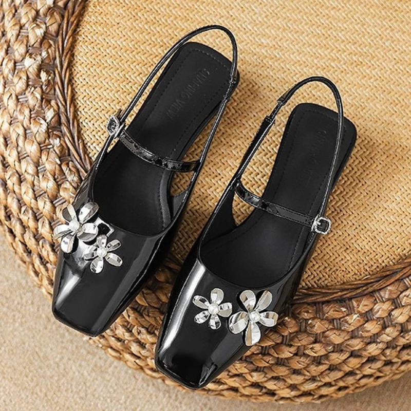 Luxuriöses Strass-Blumen-Design Pumps mit niedrigem Absatz Damenmode Riemchenschnalle Designer Schuhe Bequeme flache Abendschuhe