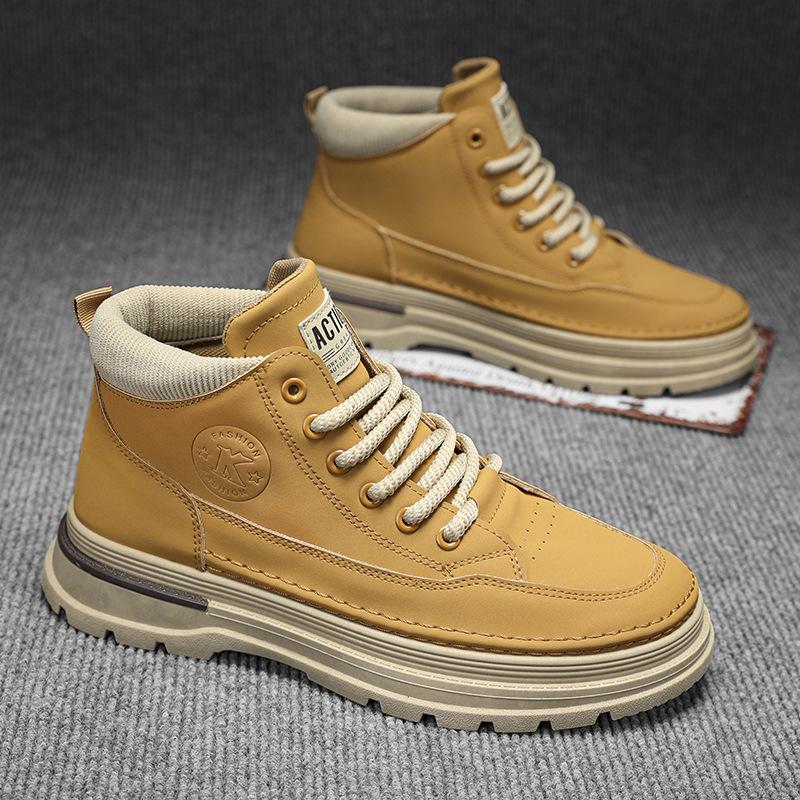 Martin Boots Men's Shoes Autumn New British Style Retro High-top Work Shoes Trendy Versatile Thick-soled Casual Short Boots