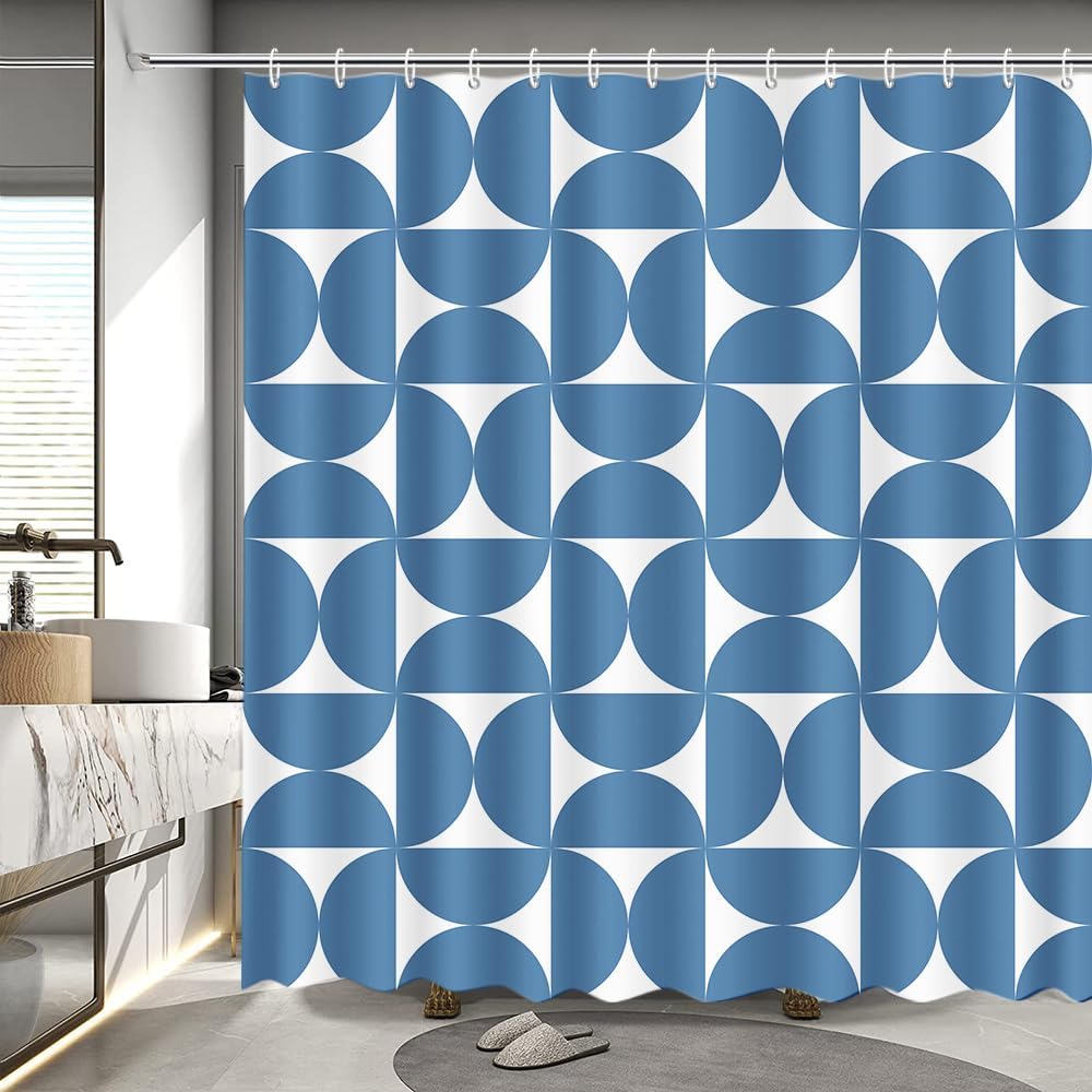 Orange Floral Shower Curtain, Vintage Mid-Century Abstract Geometric, Boho Retro Bathroom Decor, Waterproof Fabric