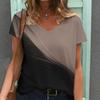 Women Print V Neck Short Sleeve Casual Loose Tunic Tops