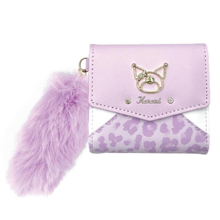 San Art Sanrio Leopard Print Three-Leather Box Coin Tri-Fold Wallet, Purple (KU-458-PUR)