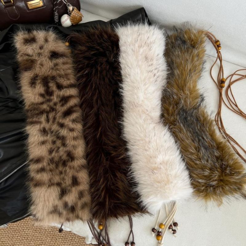Y2K Leopard Furry Fur Belt Vintage Gothic Imitation Belts Sexy Hiphop Waistband Jeans Pants Decor Belt