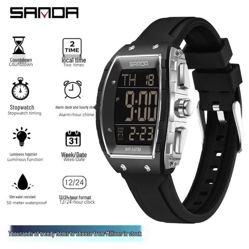 Sanda Men's Sports Watch - Luminous, 50M Waterproof, Electronic, Countdown Timer, Alarm, Calendar, Multifunction.