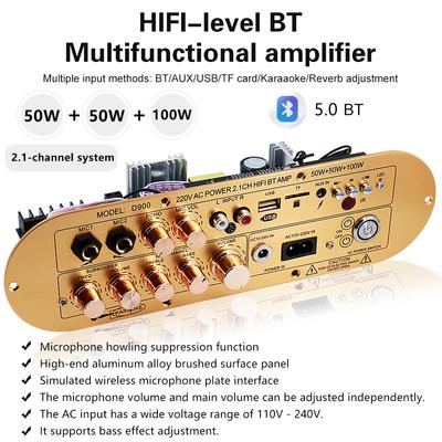 D900 2.1 Channel Bluetooth Amplifier Board High Power Subwoofer Digital Amp for Home Use DC 12-24V AC 110-220V 50W+50W+100W