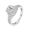 S925 Silver Classic Luxury Emerald Cut Moissanite Ring for Women