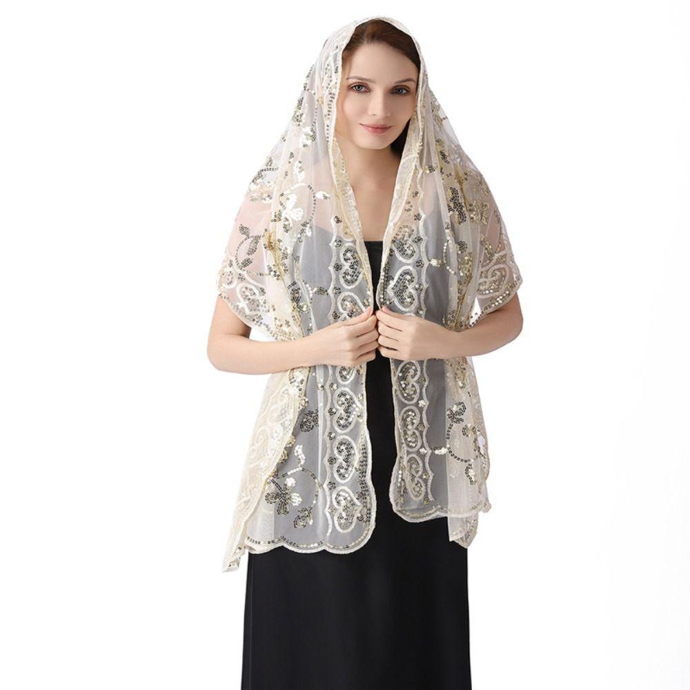 Sheer Embroidery Sequins Shawls Tulle Belly Dancing Scarf Shiny Tassel Wrap for Girl