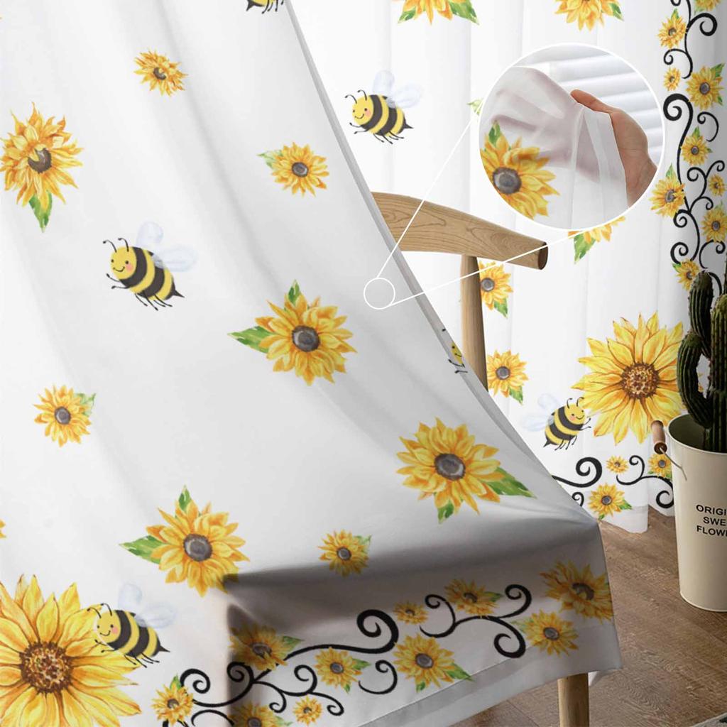 Sommer Aquarell Blume Sonnenblume Bienenfarm Fenster Tüll Vorhänge für Wohnzimmer Schlafzimmer Hotel Luxus Dekoration Sheer Vorhänge