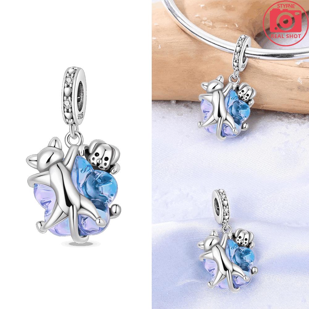 

Authentic Original Copper Metal Crystal Pendant Bead Component Blue Zircon Bow Featuring Rabbit Cat Dog Bead Component Compatible With Bracelet High