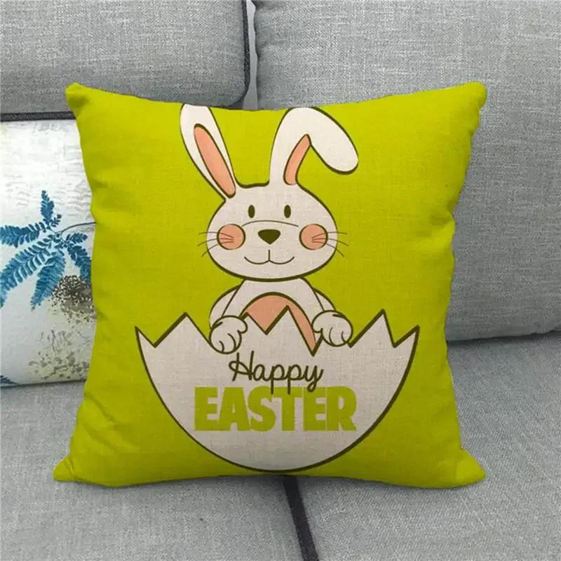 Easter Cushion Cover Cute Bunny Eggs Printed Pillow Covers 18x18 Inches Easter Decorations Hare Rabbit Flower Linen Pillowcase