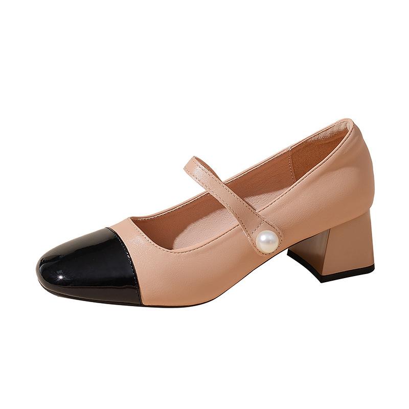 

Yuexinwang leather flat for Huizhou women s shoes Su Yinyin same Mary Jane shoes high heel color matching Korean version grandma shoes women 40 хакі