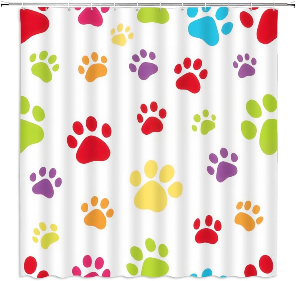 Dog Paw Print Shower Curtain Bear Pawprint Pet Lovers Cat Footprint Cute Kitten Geometric Abstract Drawing Animal Polyester