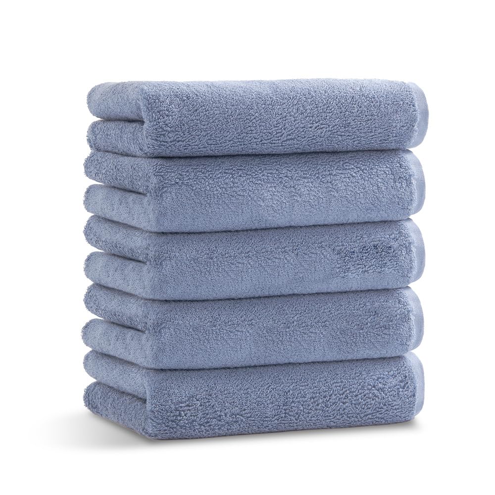 Iris Plaza Face Set Powder Fast Durable Towels, 5-Piece [Thick/Voluminous] Blue, 100% Cotton, 34x80cm, Fluffy, Absorbing,