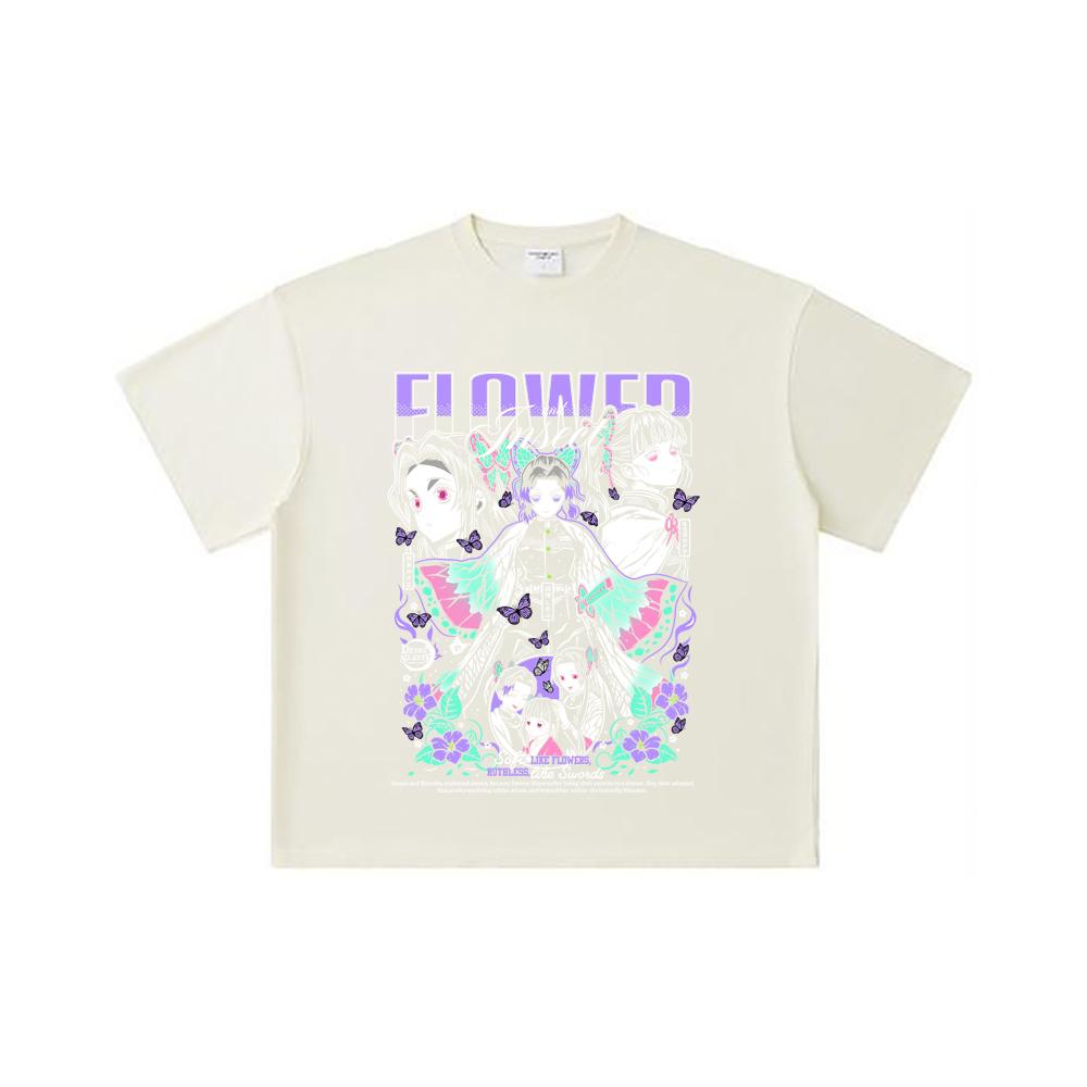 260 GSM Double Yarn 32 Count 100% Cotton Demon Slayer V110 Shinobu Print Unisex Heavy Cotton T Shirt