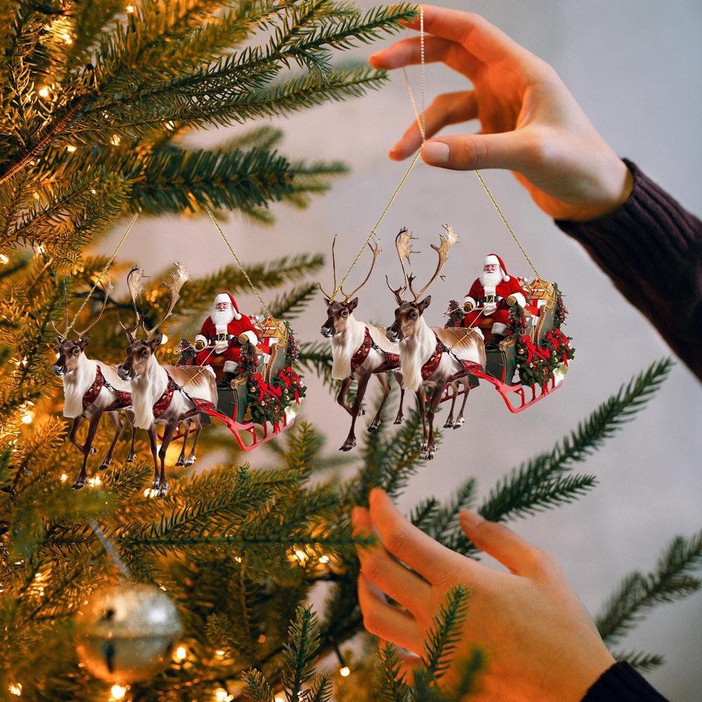 Weihnachts Rentierschlitten Weihnachtsmann Hängedekoration 2D Acryl Weihnachtsmann auf Schlitten Anhänger Feiertag 2025 Weihnachtsfeier Zubehör