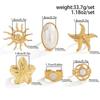SHIXIN 6Pcs/Set Trendy Sun Flower Starfish Open Rings Women Vintage Imitation Pearl Ring Summer Beach Party Wedding Jewelry Gift