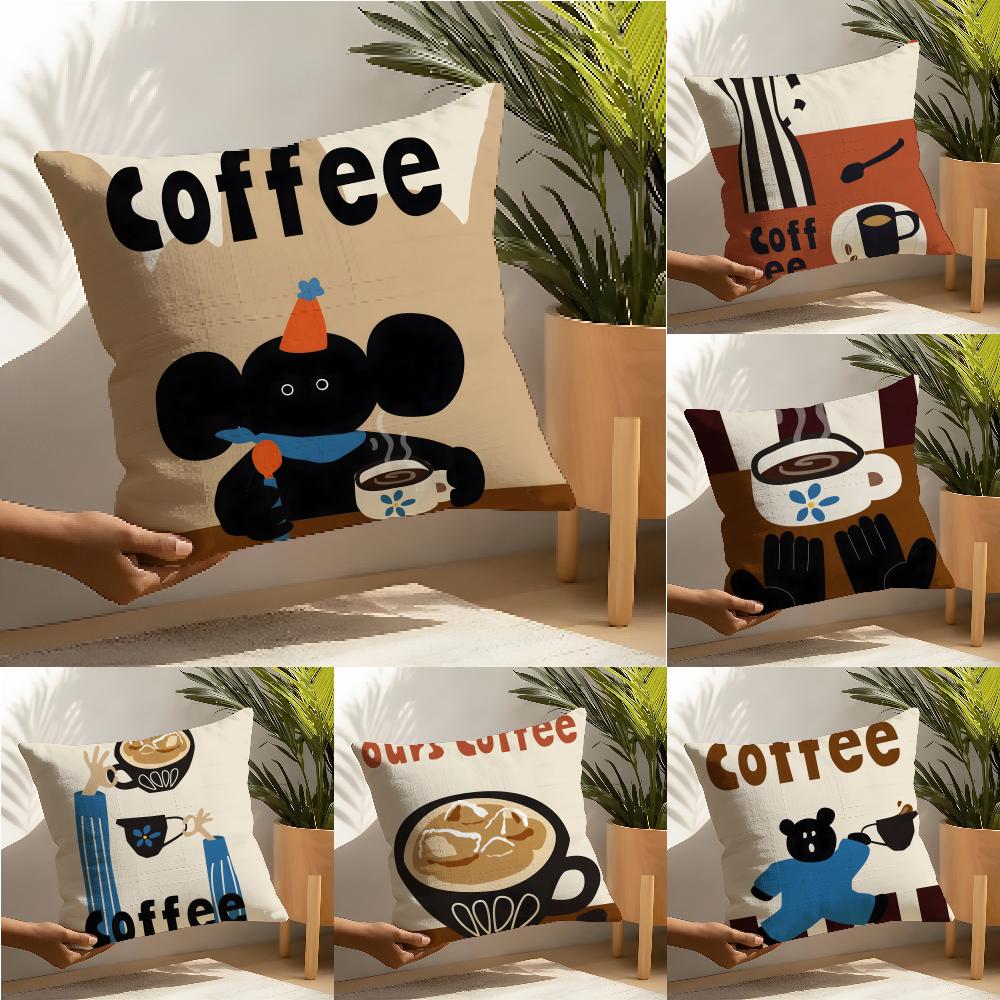 Creative Coffee Illustration Pillow Case Linen Cushion Covers For Decorative Sofa Home Pillows Case Car Chair Pillows Cases