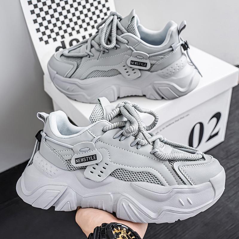 Men's Sports Single Shoes Trendy Platform Sports Mesh Breathable Casual Dad Trendy Shoes Men's Shoes Black