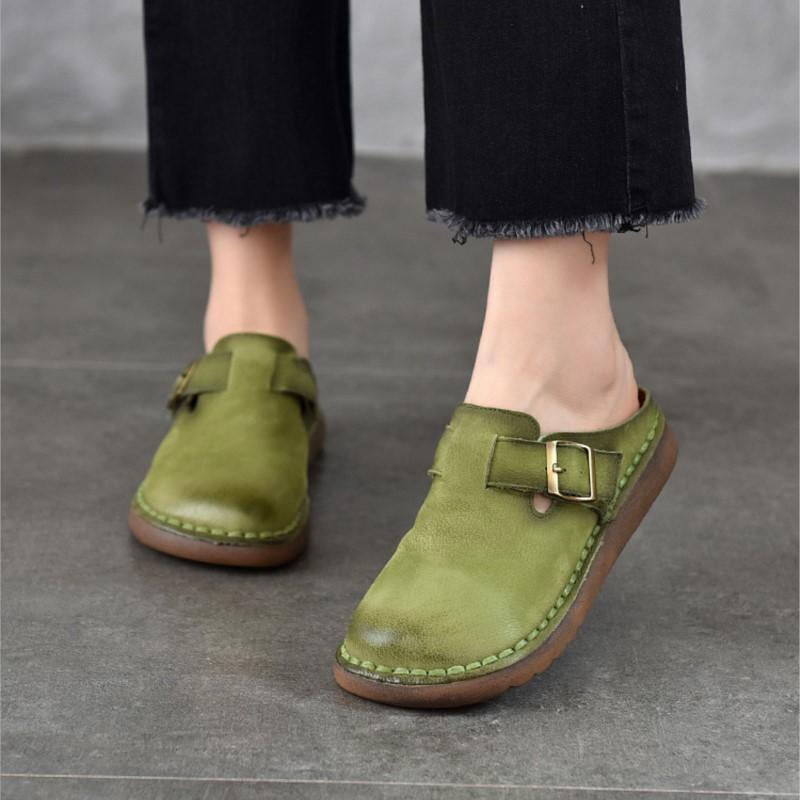 Johnature Retro Dámské venkovní pantofle z pravé kůže Všestranné pantofle z hovězí kůže s měkkou podrážkou