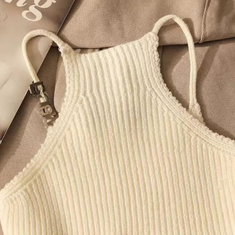 Women's French Pure Desire Hot Girl Knit Letter Camisole Vest Outer Wear Sexy Slim Fit Stylish Lining Top