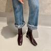 Spot Second Hair~ Grape Mother Same Style #French Elegant Square Head Thick High Heel Retro Fashion Thin Short Boots Women's Autumn and Winter