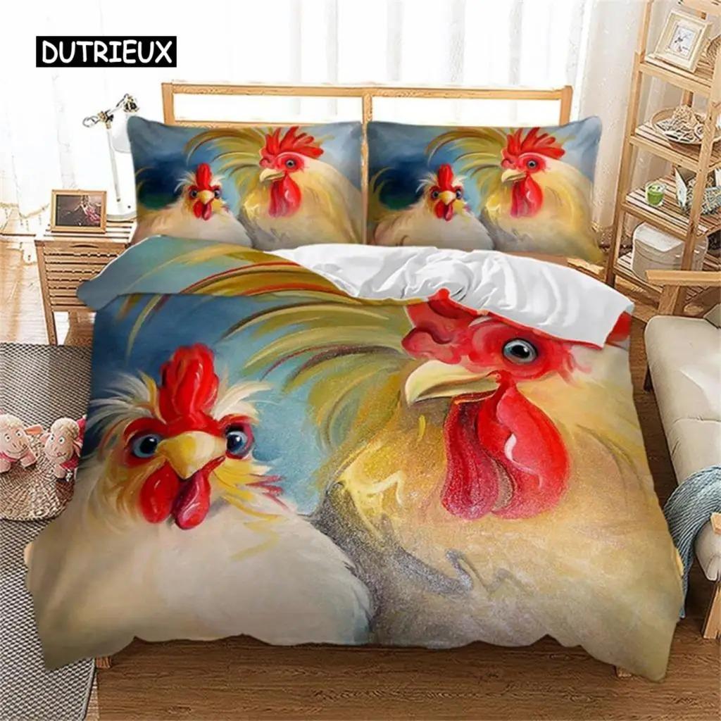Set de lenjerie de pat cu pui, Queen Farmhouse, animale, pilotă, husă, găină, cocoș, pui, cuvertură, pentru fete, adolescenți, femei, dormitor, decor
