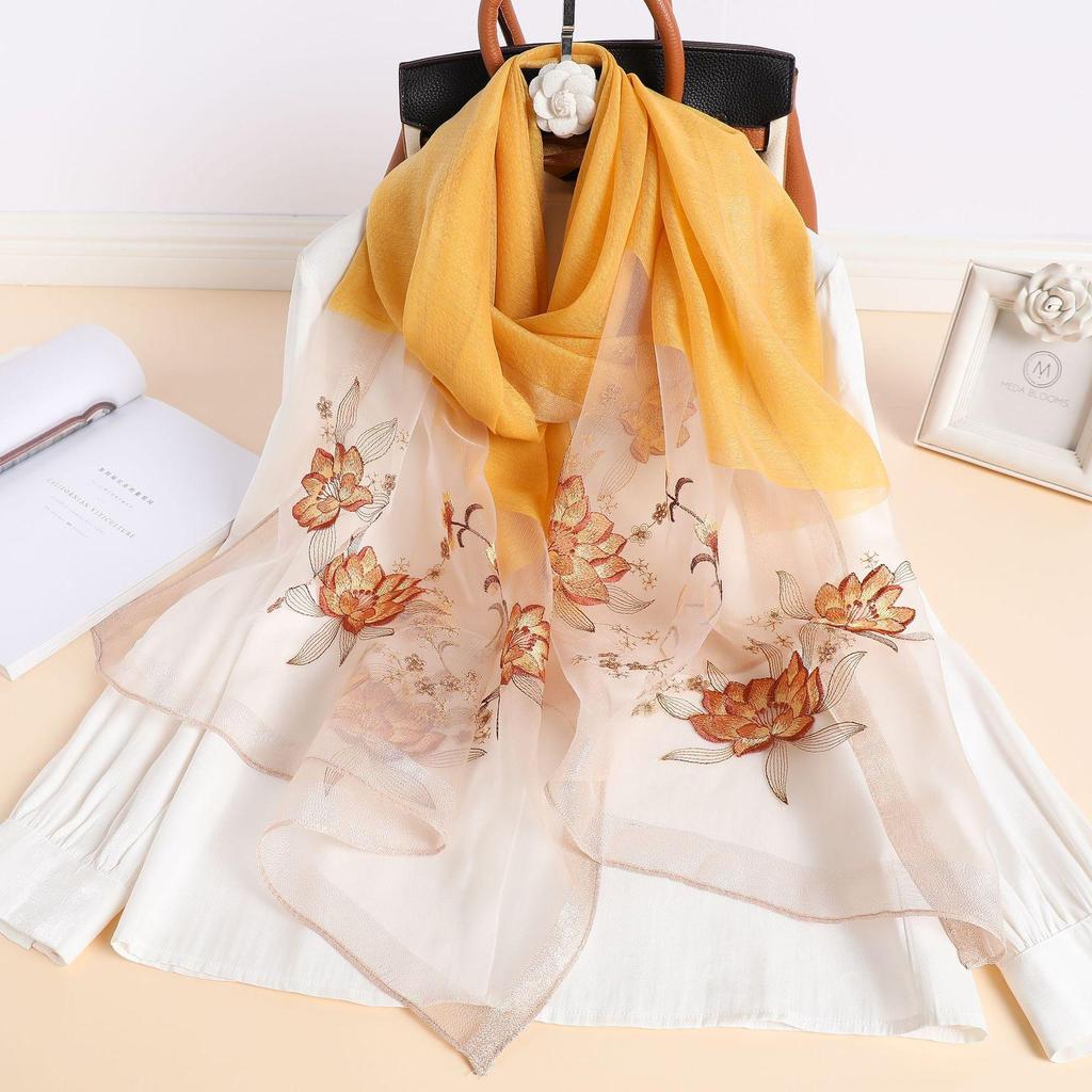 Silk Women Scarf Wool Shawls Lady Wraps Bufanda Floral Pashmina Embroidery Scarves Foulard Hijab Solid Female Hair Bandana