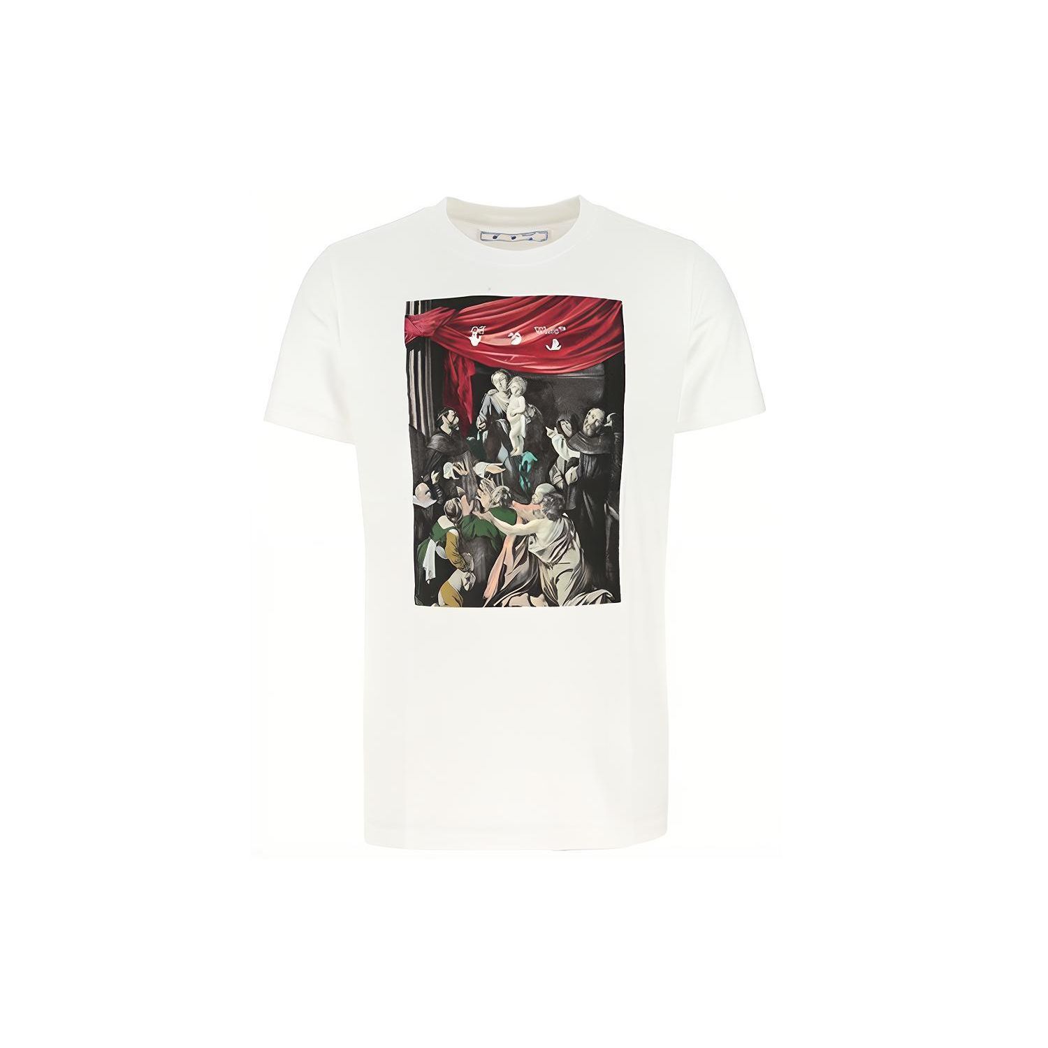 

Off-White Caravaggio Paint Slim Tee Белые/черные мужские топы OMAA027E20JER0080110 M