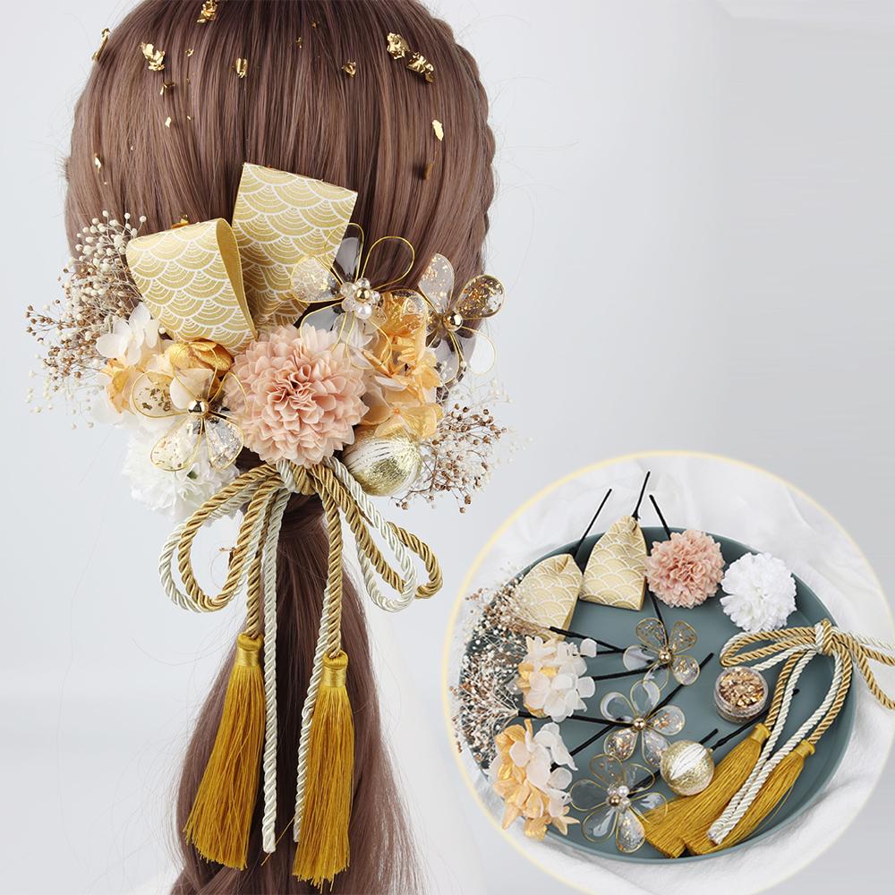 Japanische handgefertigte Haarspange mit Stoffblume, Quaste, Kimono-Haarnadel, Kopfschmuck, Geisha-Haarspange, Haarnadeln für Hochzeiten und Feste