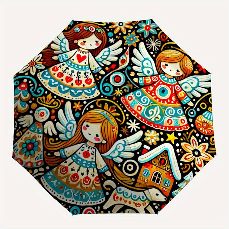 

1pc Angelic Winter Automatic Umbrella High Quality Canopy, Portable Folding Umbrella with, Ideal Gift for - Travel, Everyday, Formal Events, Stylish A