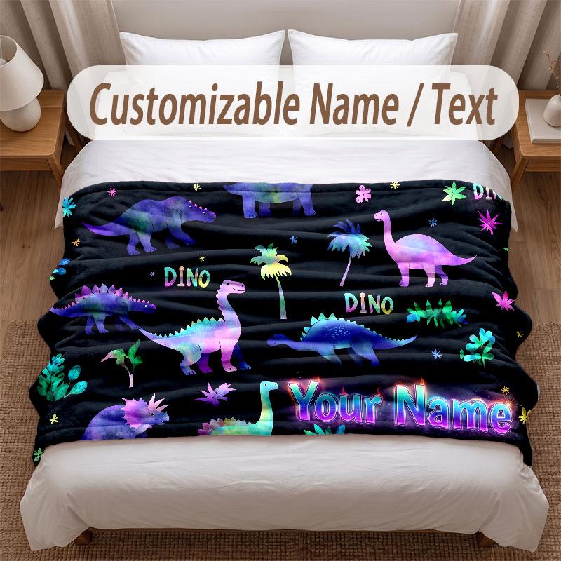 Dinosaurier-Thema Weiche Decke Personalisierter Benutzerdefinierter Name Textdruck Warme Decke Haus Sofa Schlafzimmer Dekor