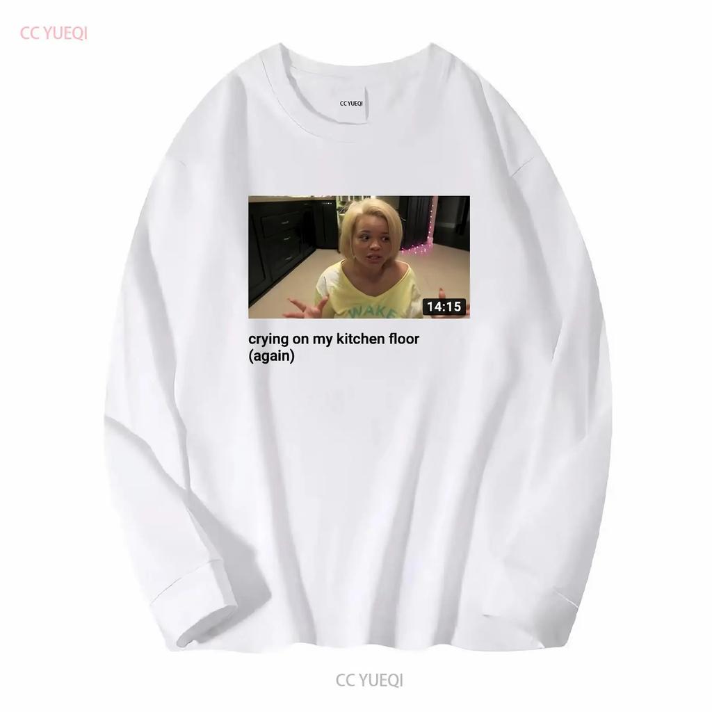 White T shirt iconic Trisha pastas YouTube video crying on kitchen floor long or short sleeves vintage Washed homme Unisex