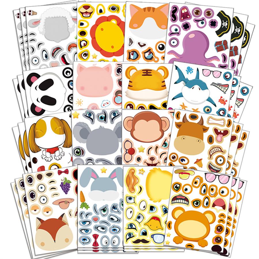12pcs Face Change Cartoon Animal Stickers DIY Emotion Sitcker for Scrapbook Notebook Cartoon Graffiti Stickers Gifts Party Favor