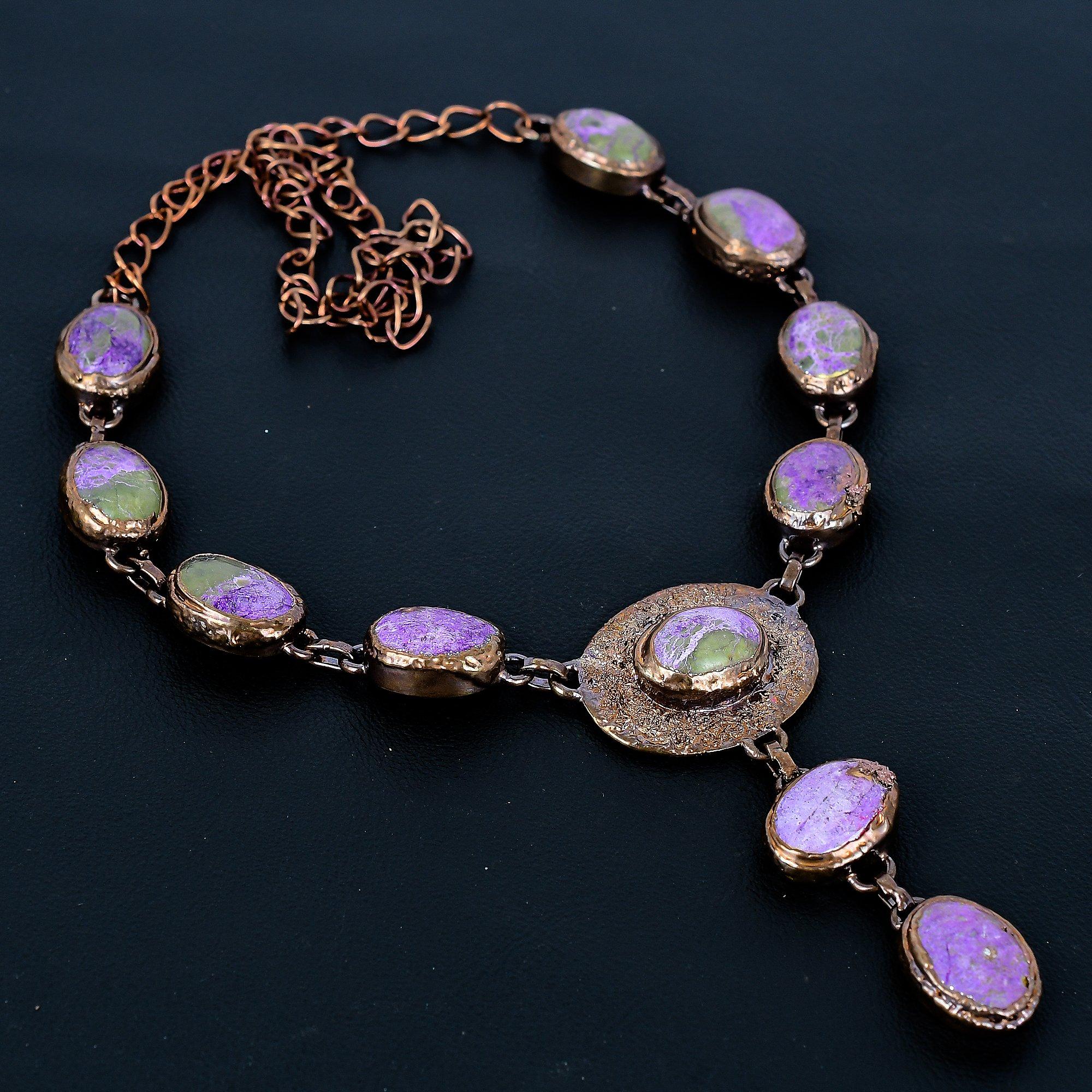 

Purpurite, Copper Electroformed Necklace with Adjustable Chain, Handmade Gemstone Jewelry Necklace For Memorial Day
