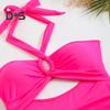 Women Monokini Padded Underwire Solid Color Halter One-Piece Bikini with Hollow Design Beach Vacation Swimwear