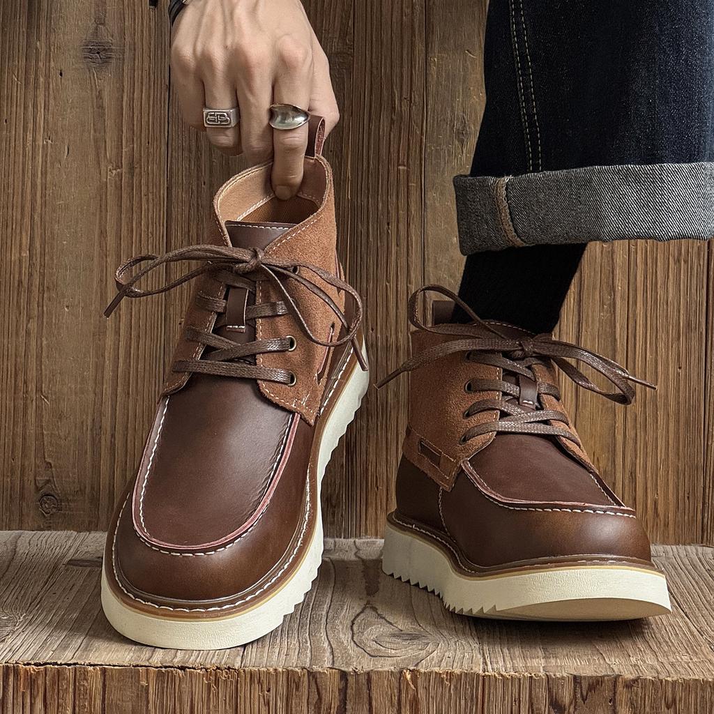 Boots Leather Martin Boots High Top Retro Locomotive Boots American Brown Medium Top Short Boots Desert Hiking Boots