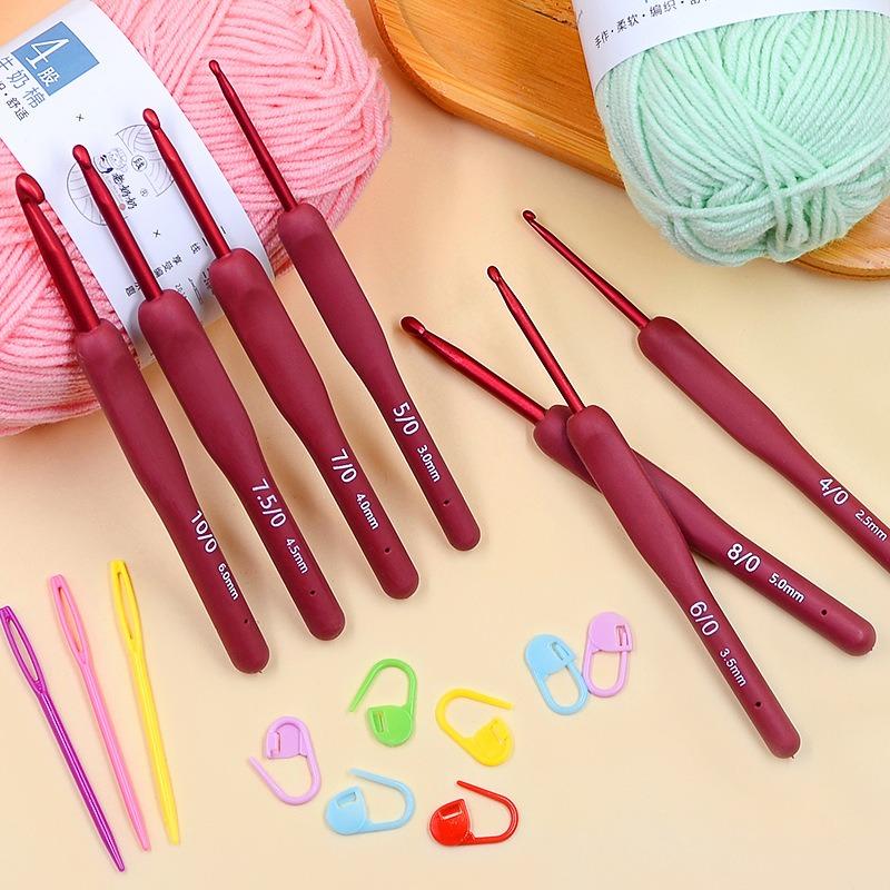2-10 Mm Crochet  9pcs/Set Hooks Frosted Silicone Handle Aluminum Handmade DIY Hook Crochet Sweater Weaving Knitting Sewing Tool