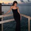 Fashion 2026 Halter Neck Black Casual Party Dress Elegant Slim Fit Bodycon Evening Gown Suspender Long Dress Sexy Backless Lace-up Clothes