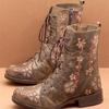 Damen Retro Print Stickerei Niedriger Absatz Martin Stiefel - Ethnischer Stil Farbblock Kurze Stiefel