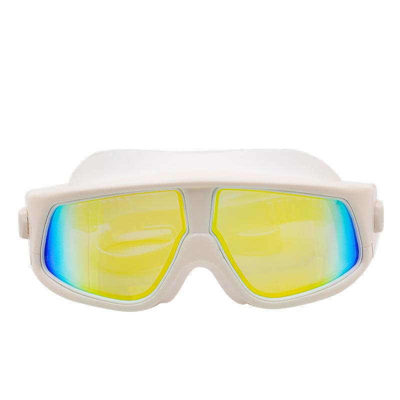 Adult large-frame waterproof anti-fog swimming goggles, large-frame silicone anti-UV electroplated flat-diving goggles белый