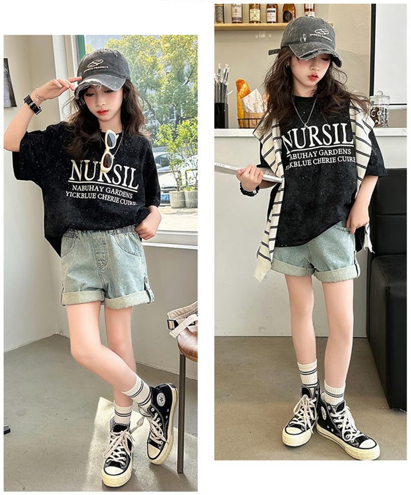Summer Set Short Sleeve Top and Casual School Jersey Top and Set Jersey Set [KOSIKINI] Clothes, Children's Clothes, Kids' Up, Girls' T-shirt, Shorts,
