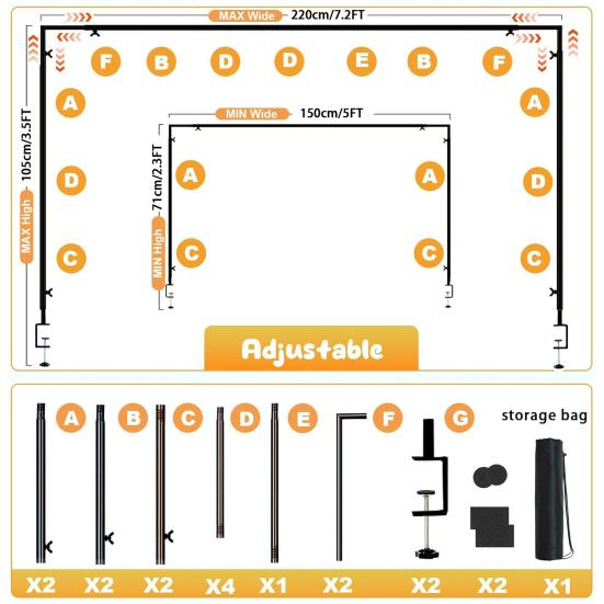 Over The Table Rod Stand with Clamps Adjustable 59"-86" Length 28"-41" Height Table Arch Stand Metal Balloon Garland Arch